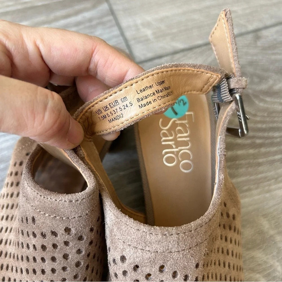 Franco Sarto Mandi Beige Caged Peep Toe Ankle Buckle Slingback Sandal Heels - Picture 11 of 14